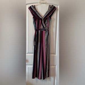 Women’s By & By Tie Waist Striped V-Neck Zip‎ Back Double Strap Jumpsuit Size 13